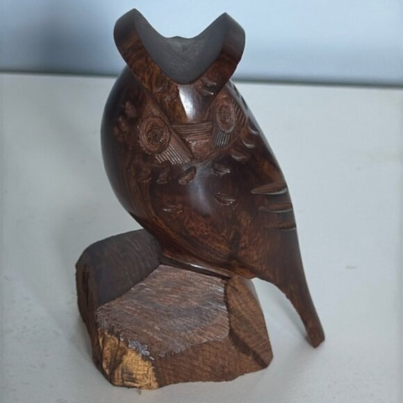 Vintage Ironwood Carved Owl Sculpture Approx 4” Tall - Picture 2 of 11